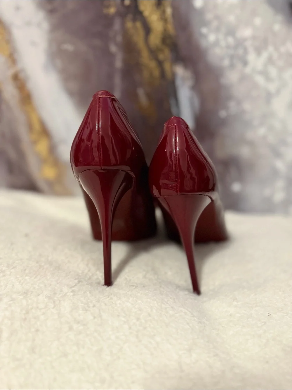 Herstyle Burgundy Patent Pointed-Toe Stiletto Pumps